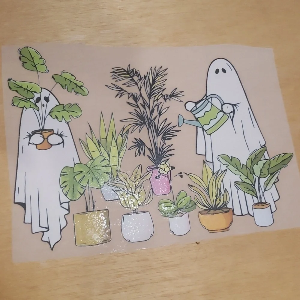 Halloween Ghost Plant Iron-On Heat Transfer Patches DIY